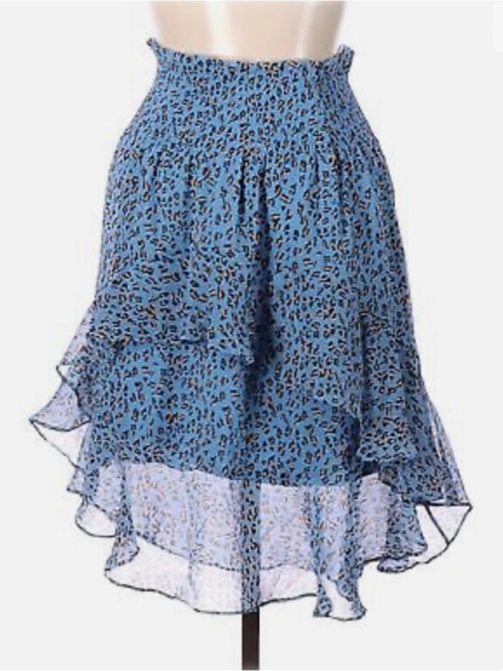 MUNTHE Ruffle  Leopard Print Blue Skirt, Size L, New without Tag